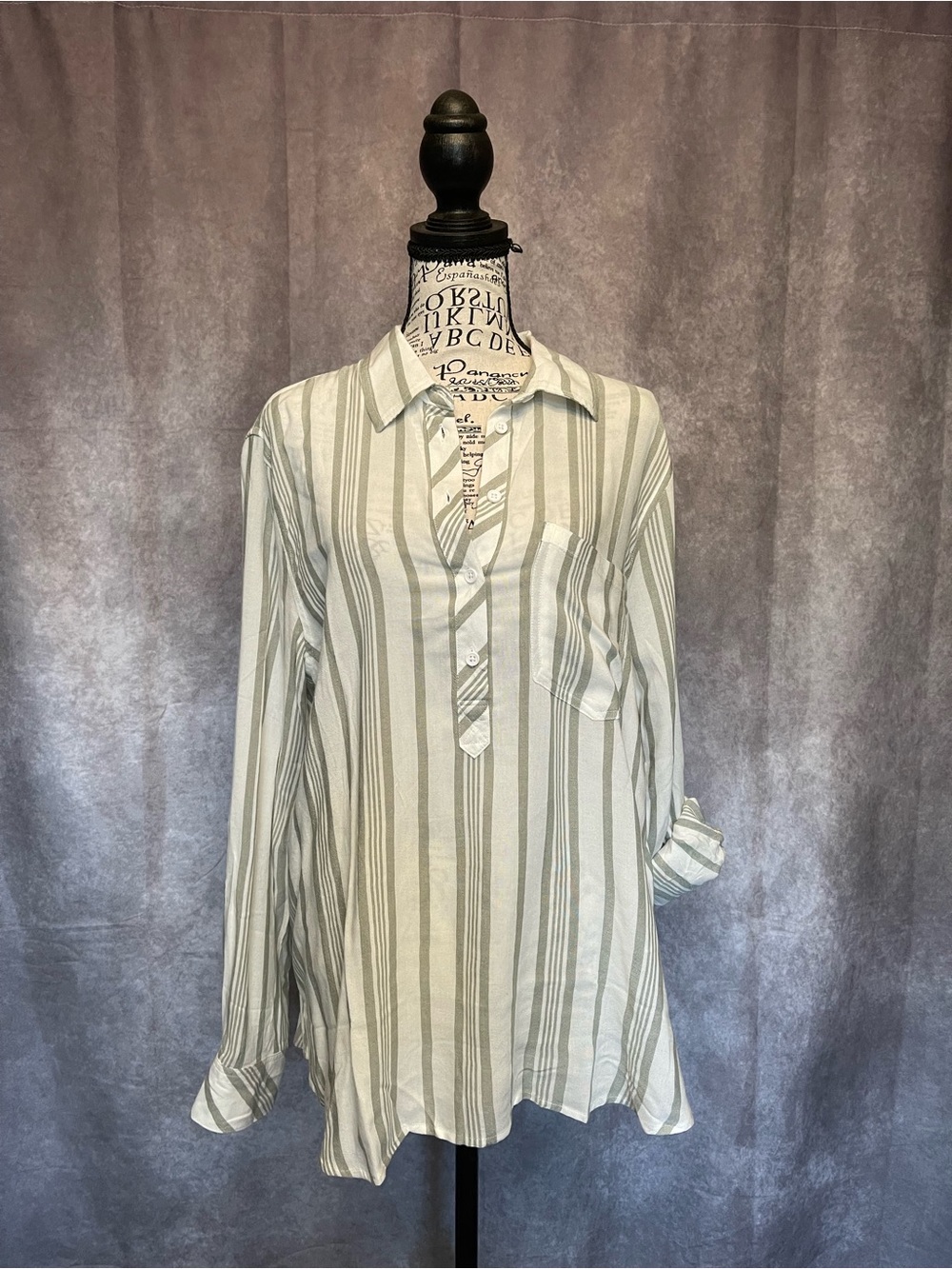 Cosmic Blue Love Women’s Long Sleeve Stripe Shirt - White & Sage Stitch Fix